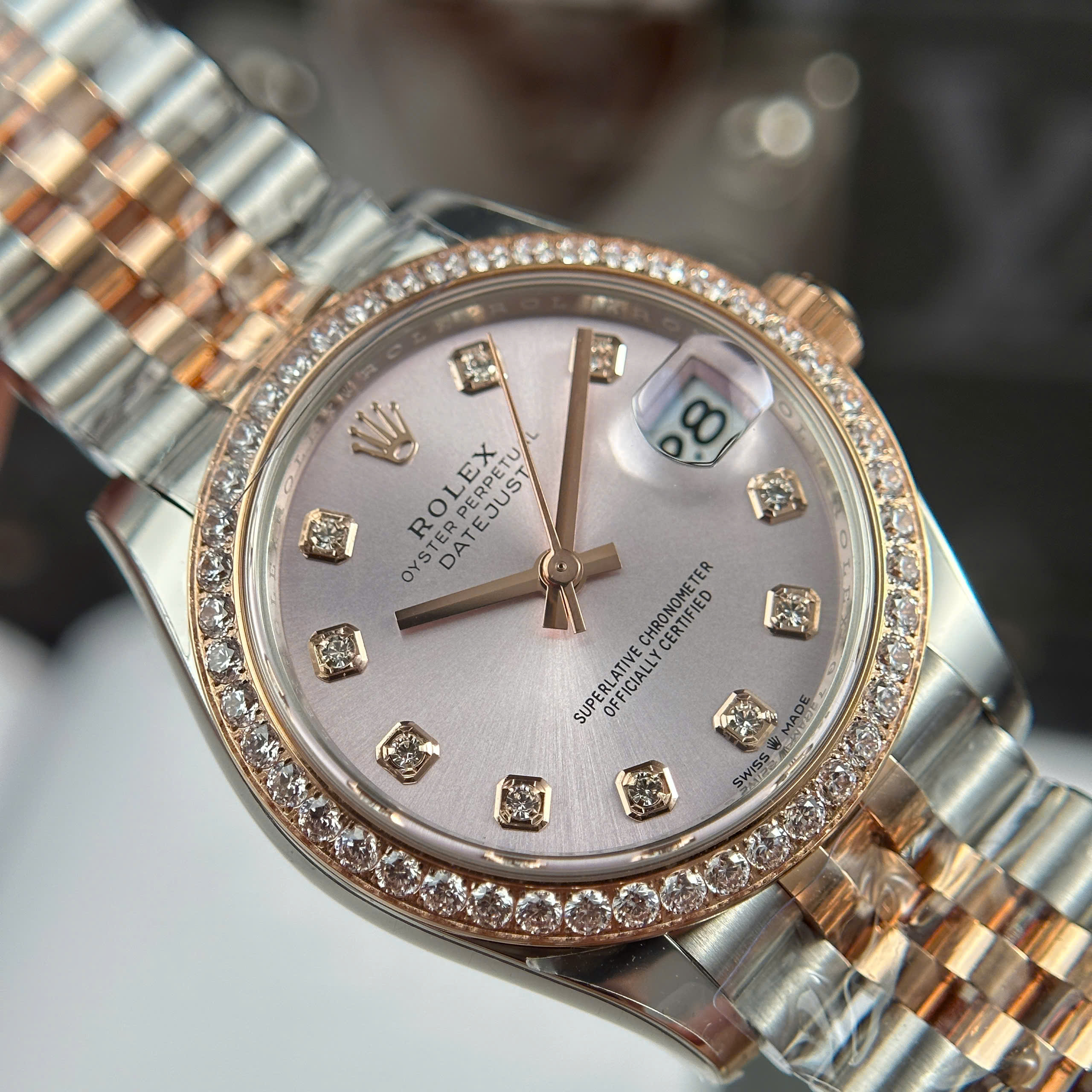 Đồng Hồ Rolex Lady Datejust 31mm 278384 Rep 1:1 Viền Đính Đá CZ THB Factory