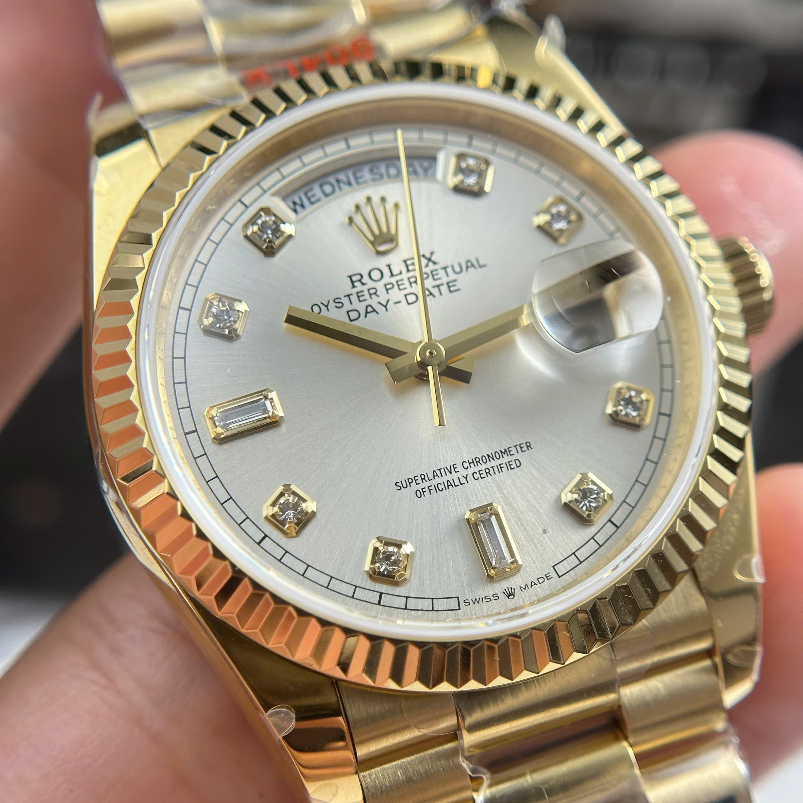 Đồng Hồ Rolex Day-Date 36mm 128238 Mặt Số Silver Replica 1:1 QF Factory