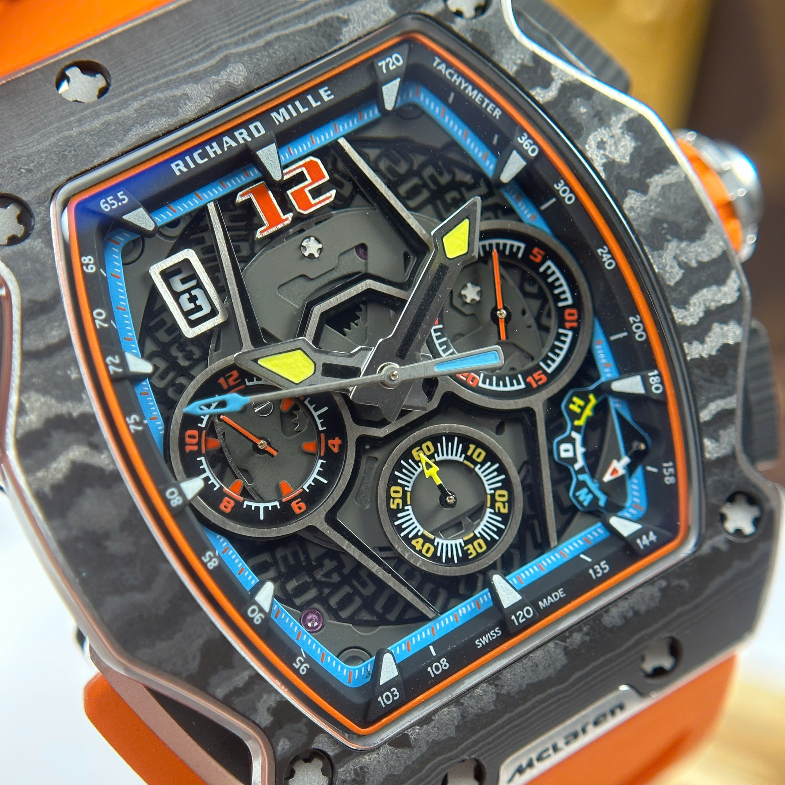 Đồng Hồ Richard Mille RM65-01 Mclaren Chronograph Vỏ Carbon Replica 1:1 44.5mm x 49.9mm