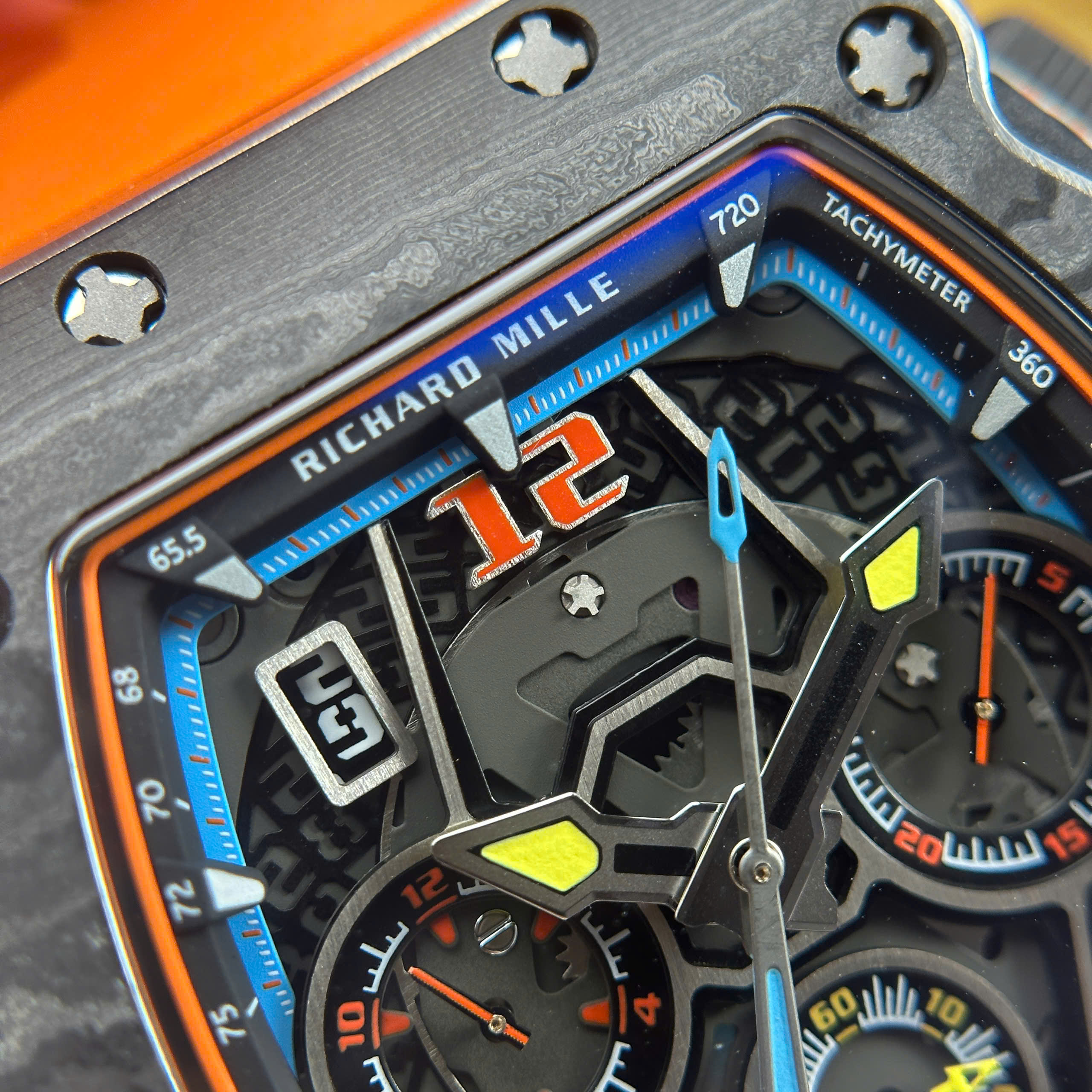 Đồng Hồ Richard Mille RM65-01 Mclaren Chronograph Vỏ Carbon Replica 1:1 44.5mm x 49.9mm