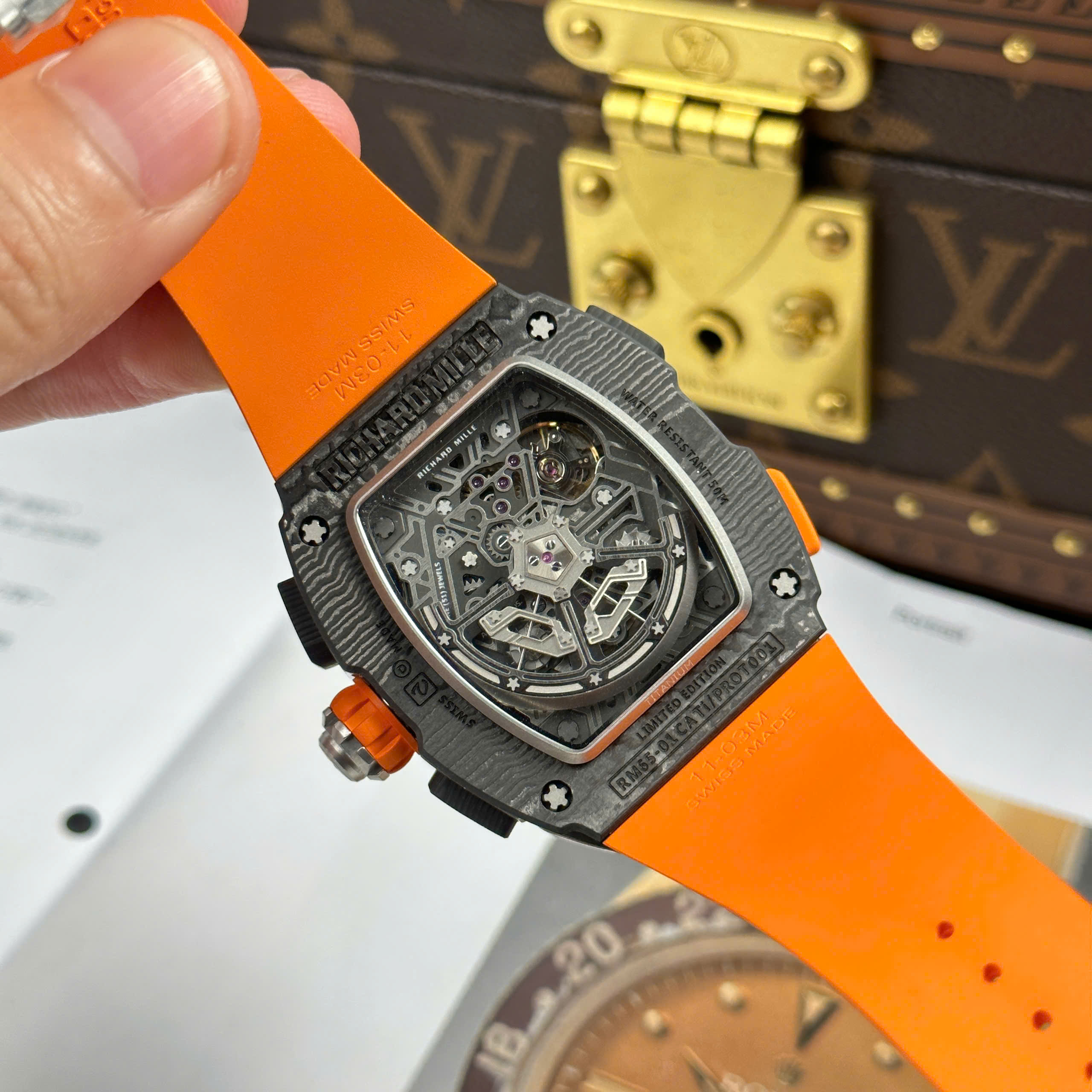 Đồng Hồ Richard Mille RM65-01 Mclaren Chronograph Vỏ Carbon Replica 1:1 44.5mm x 49.9mm