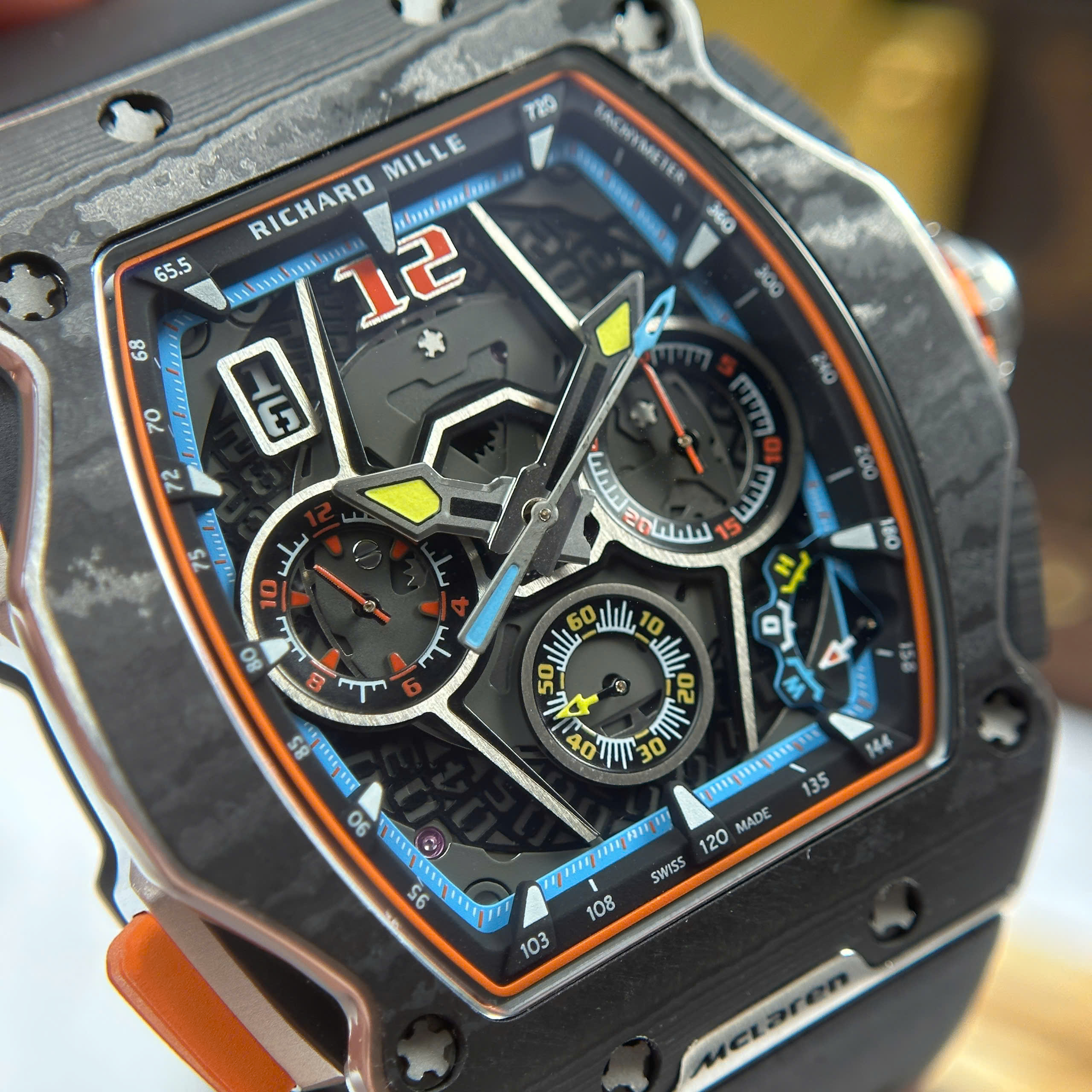 Đồng Hồ Richard Mille RM65-01 Mclaren Chronograph Vỏ Carbon Replica 1:1 44.5mm x 49.9mm