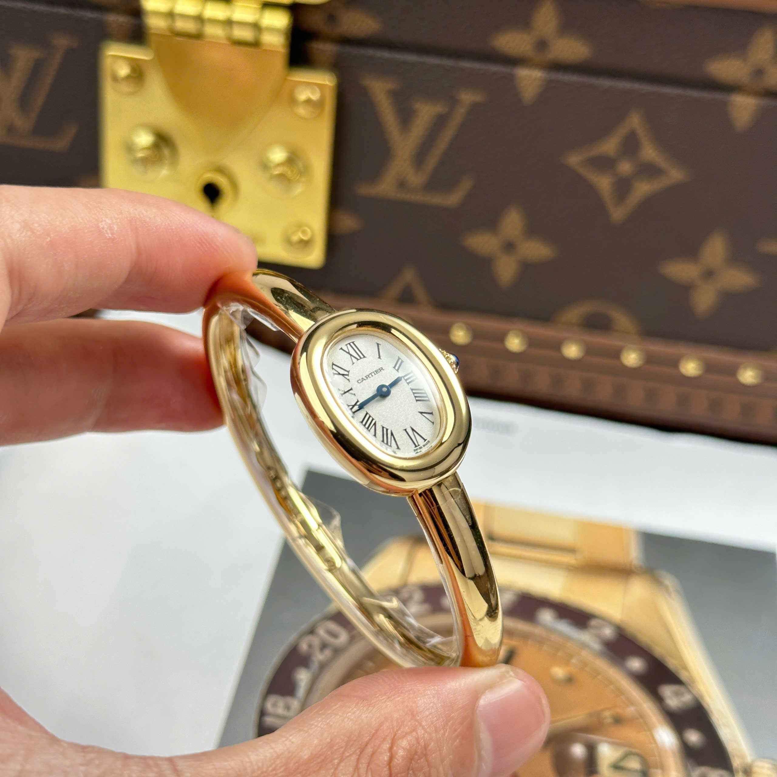 Đồng Hồ Nữ Cartier Baignoire Mini Model Vàng Vàng BBA Factory (Cổ Tay 15,16,17cm)