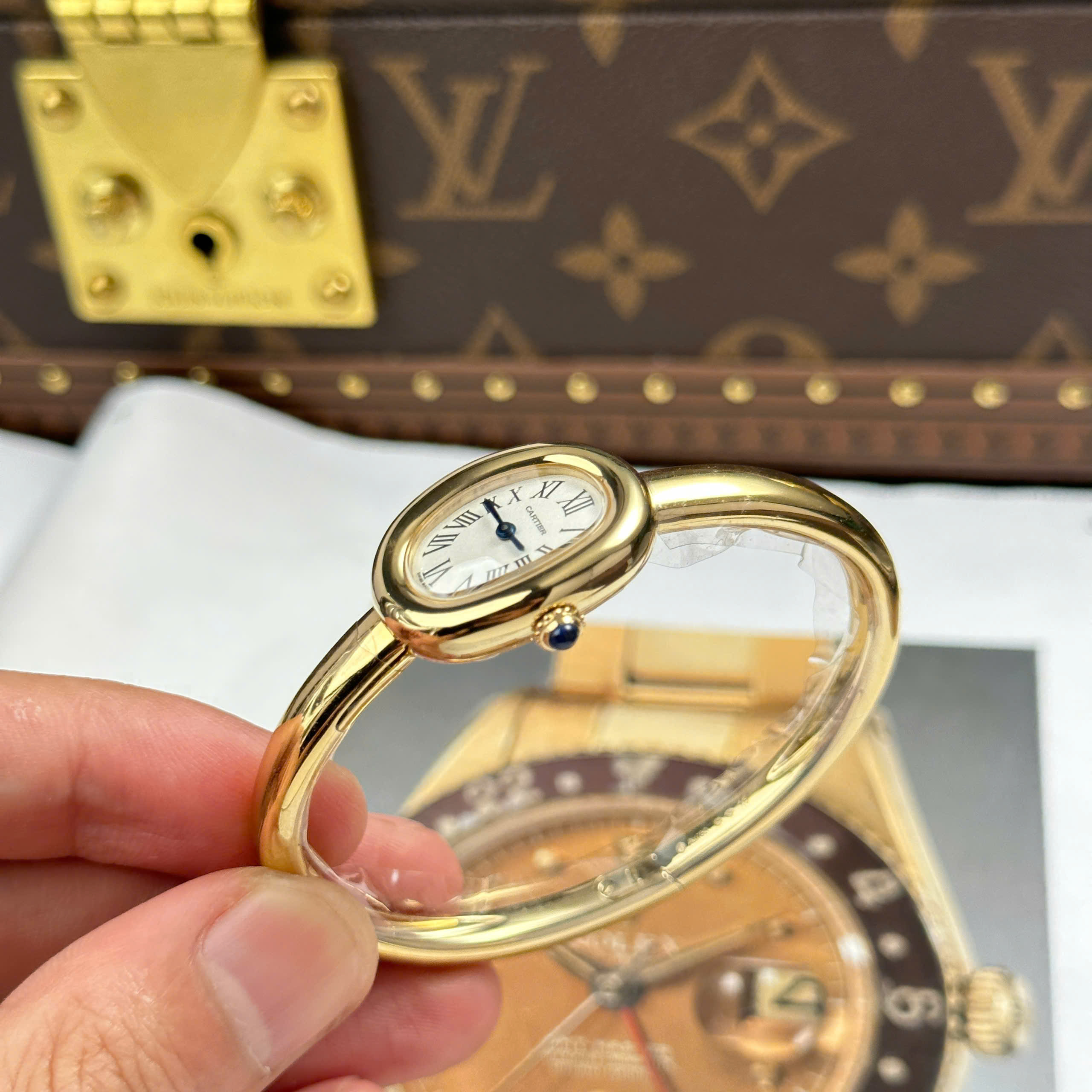 Đồng Hồ Nữ Cartier Baignoire Mini Model Vàng Vàng BBA Factory (Cổ Tay 15,16,17cm)