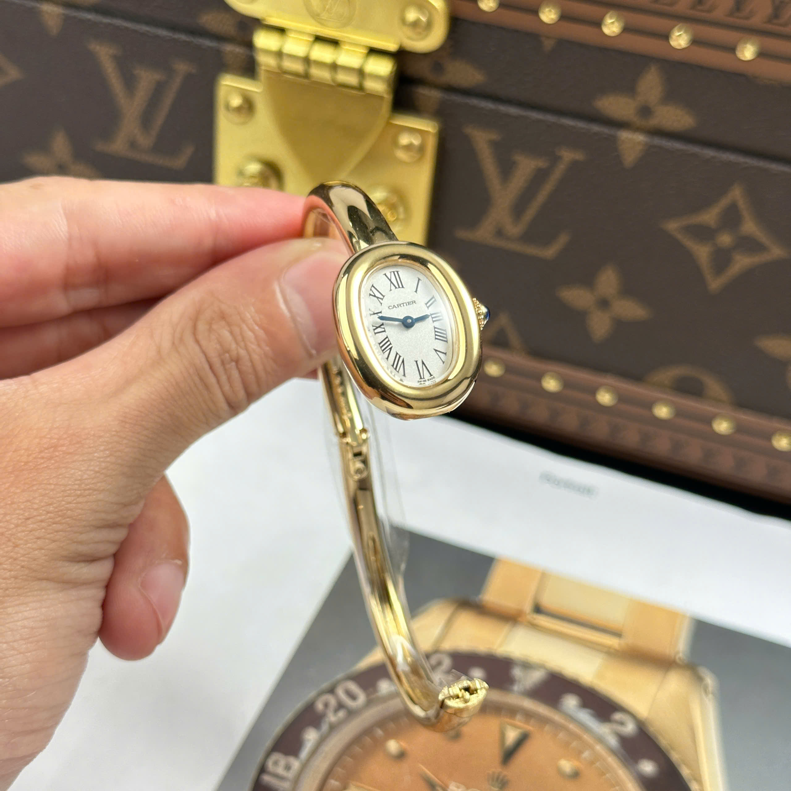 Đồng Hồ Nữ Cartier Baignoire Mini Model Vàng Vàng BBA Factory (Cổ Tay 15,16,17cm)