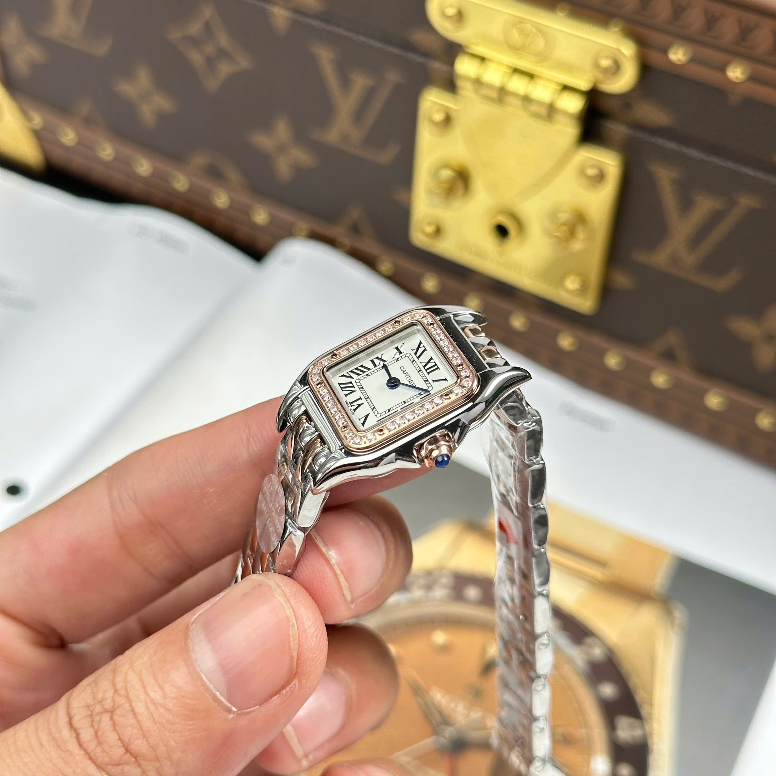 Đồng Hồ Nữ Cartier Panthere W3PN0006 Demi Vàng Hồng 23x30mm Replica 1:1