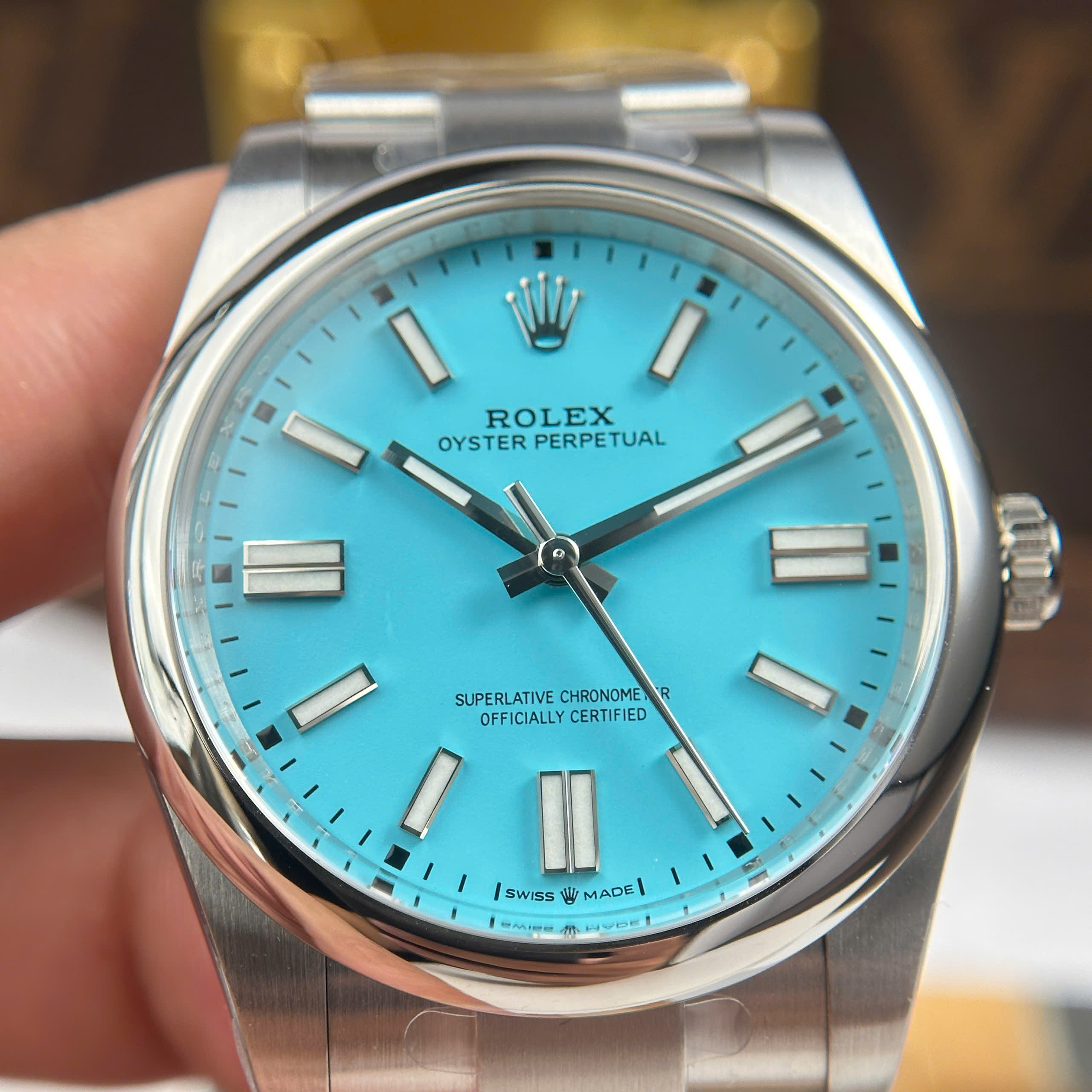 Đồng Hồ Rolex Oyster Perpetual 41mm M124300 Mặt Số Xanh Ngọc Lam Replica 1:1 Clean Factory