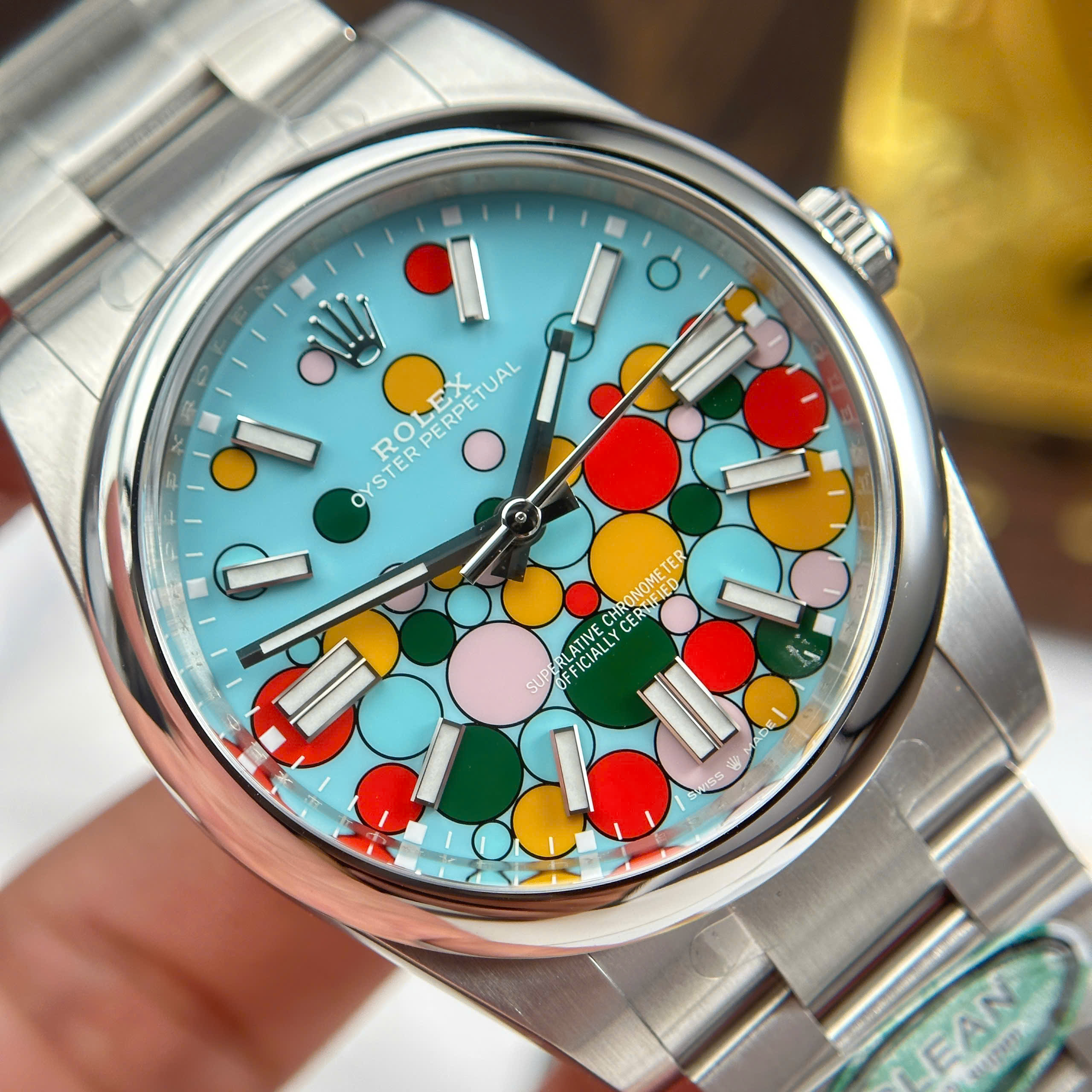 Đồng Hồ Rolex Oyster Perpetual 41mm 124300 Mặt Số Xanh Lam Hoạ Tiết Celebration Replica 1:1 Clean Factory