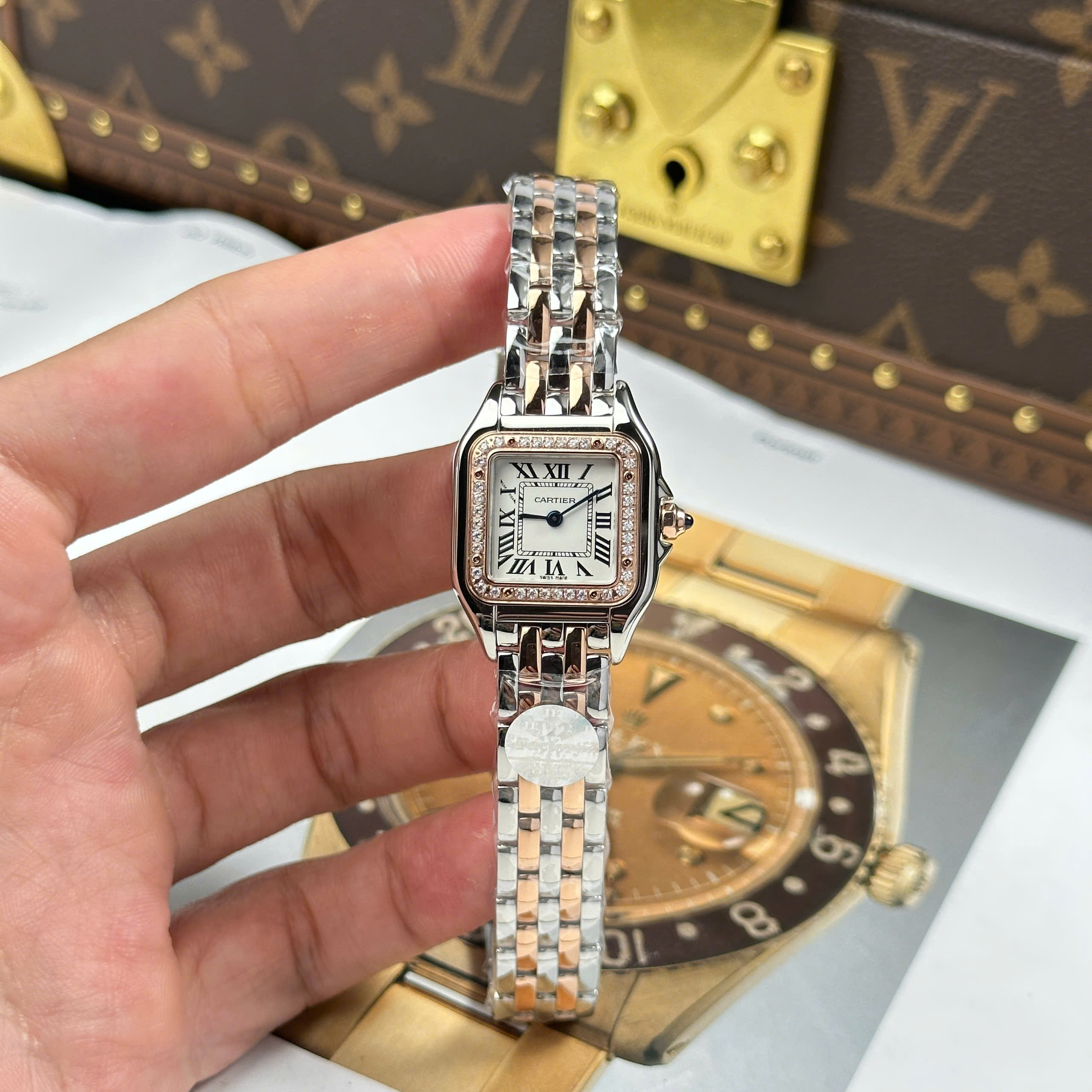 Đồng Hồ Nữ Cartier Panthere W3PN0006 Demi Vàng Hồng 23x30mm Replica 1:1